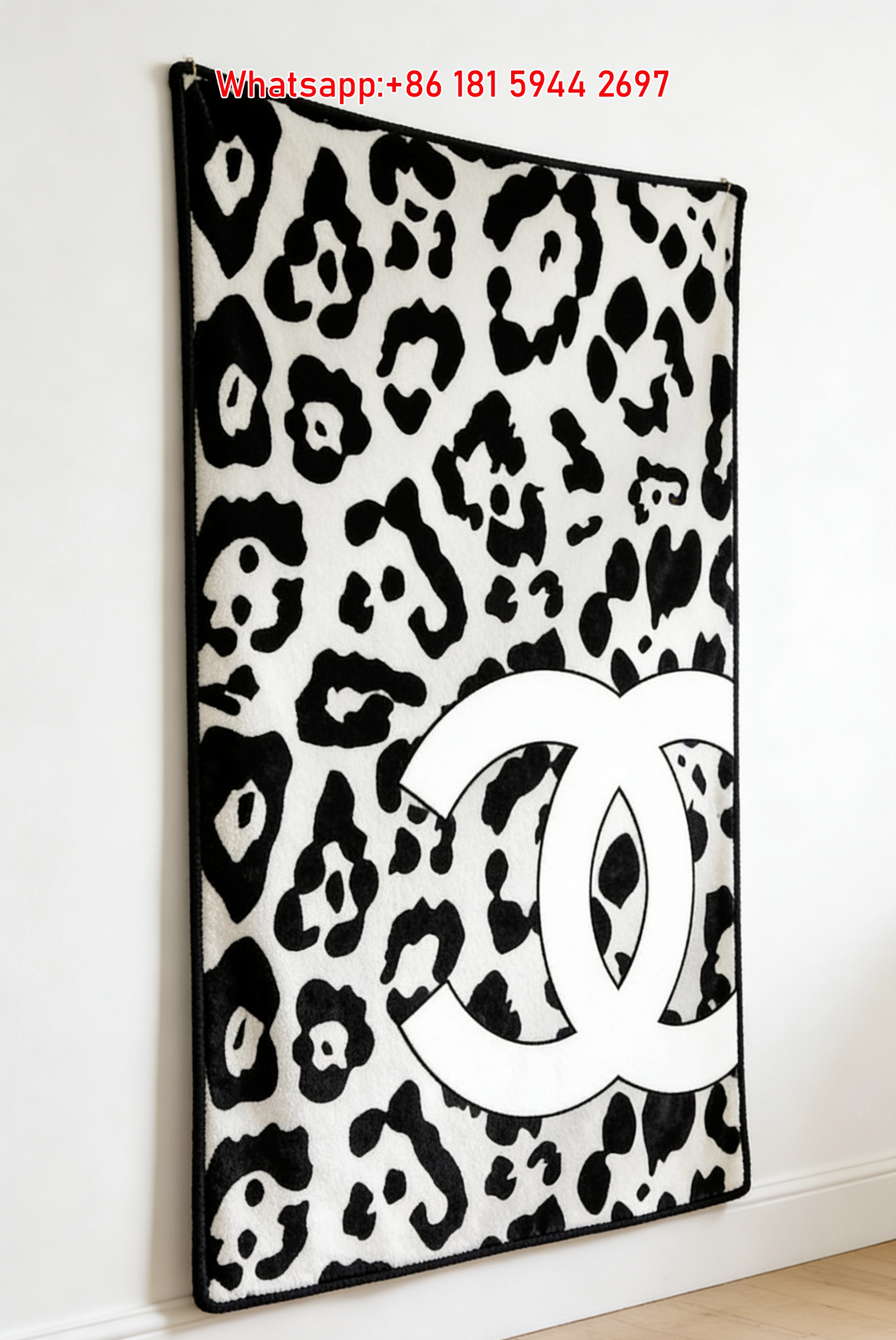 Chanel CC Logo Leopard Print Flannel Sofa Throw Blanket IMG_7263